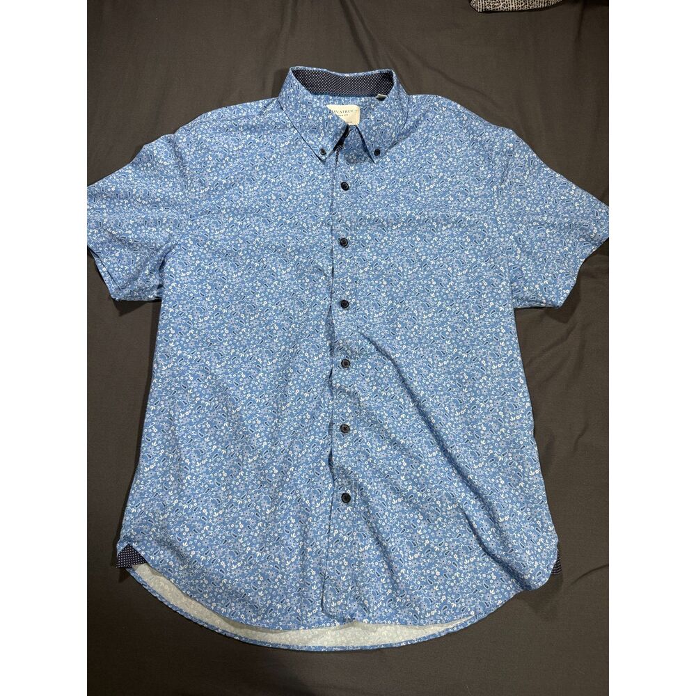 Con.Struct Slim Fit Blue Floral Paisley Short Sleeve Button Down Mens L